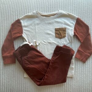 Cat & Jack Kids' Cream and Brown Long Sleeve Shirt with Pants/Joggers in Size 3T
